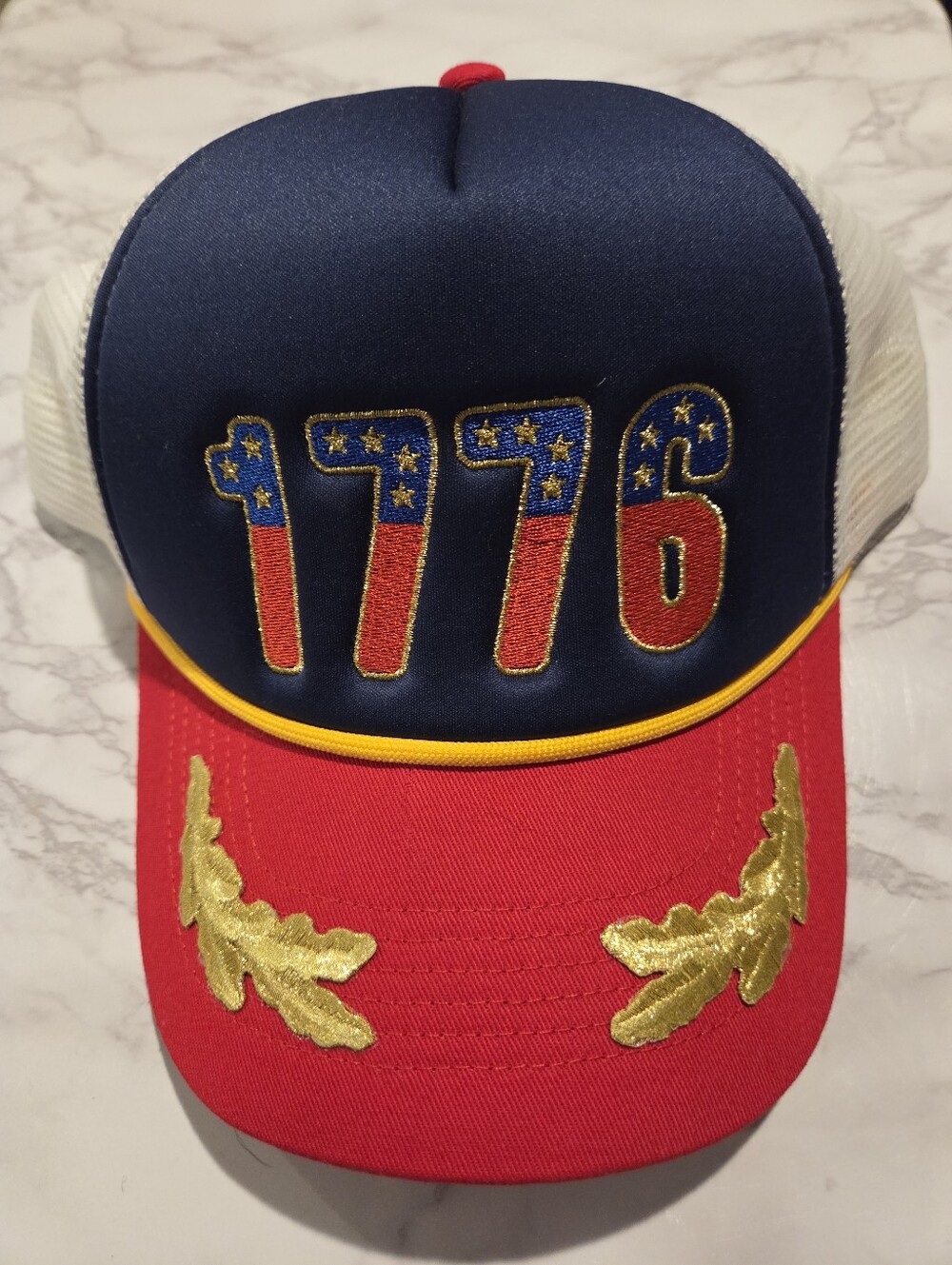 1776 American Independence Trucker Hat with Gold Laurel Embroidery